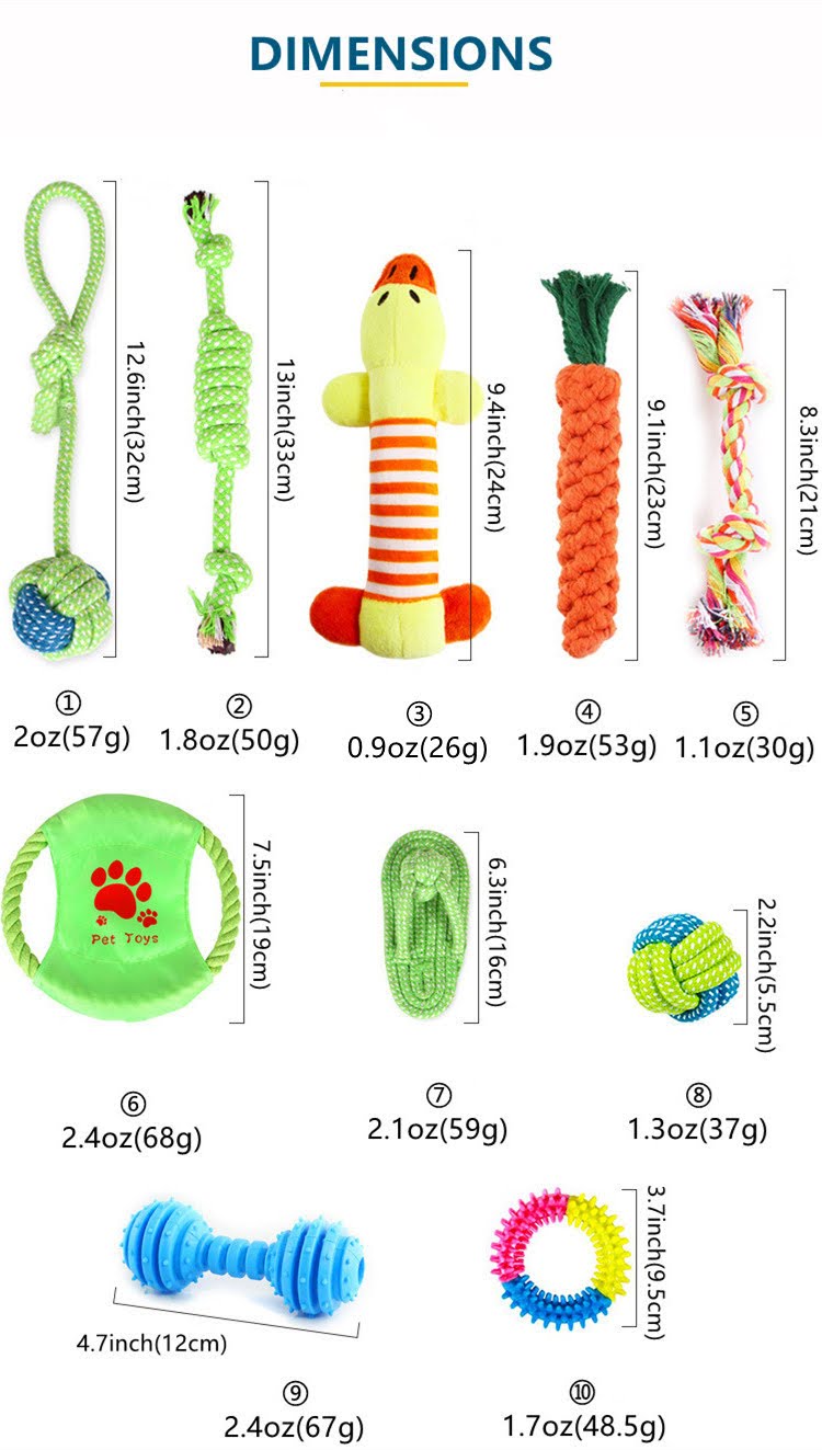 10-Piece Bite-Resistant Molar Dog Toy Set