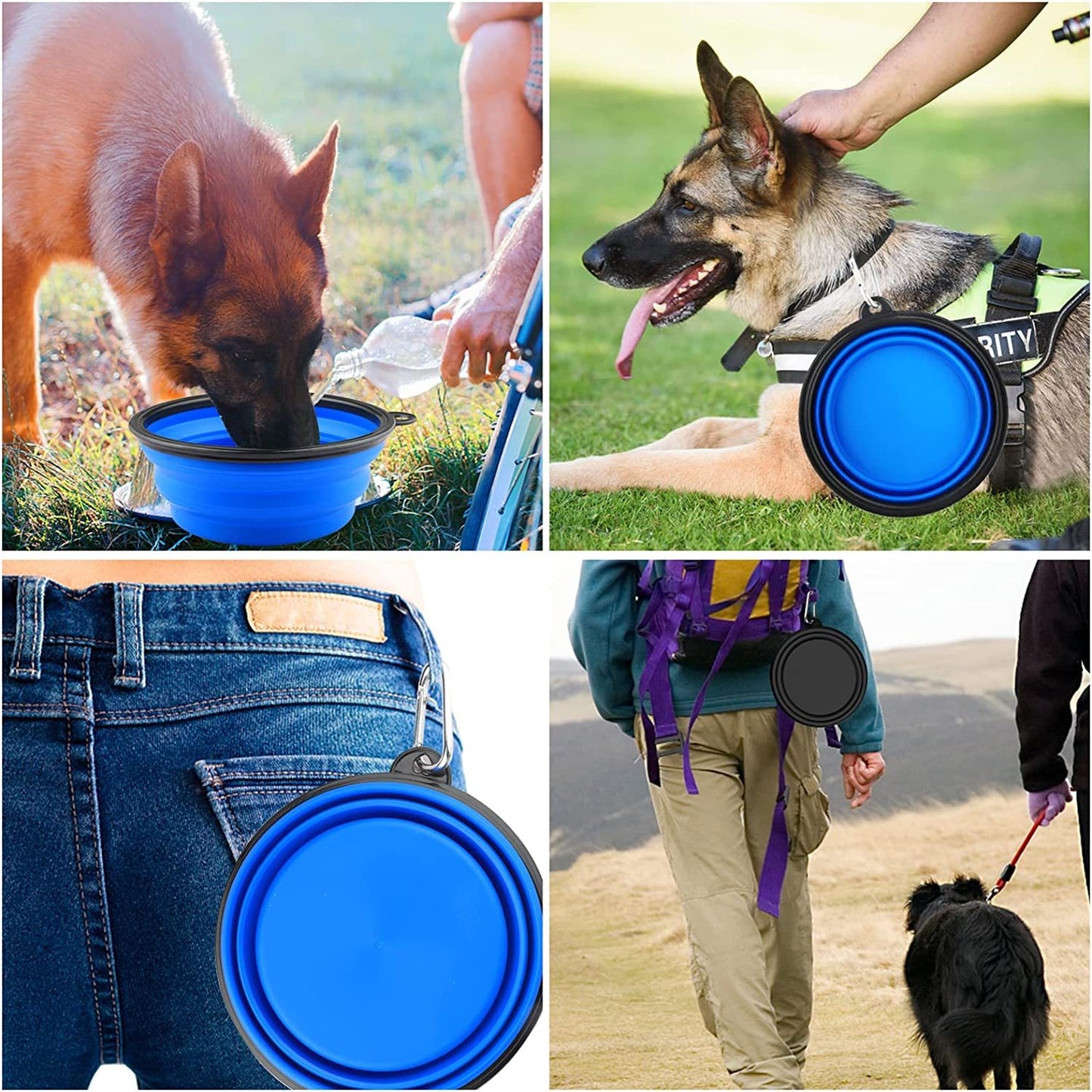 Collapsible Silicone Pet Bowl with Carabiner | Portable Food & Water Dish for Dogs & Cats | Lightweight, Travel-Friendly Design for Hiking & Walking