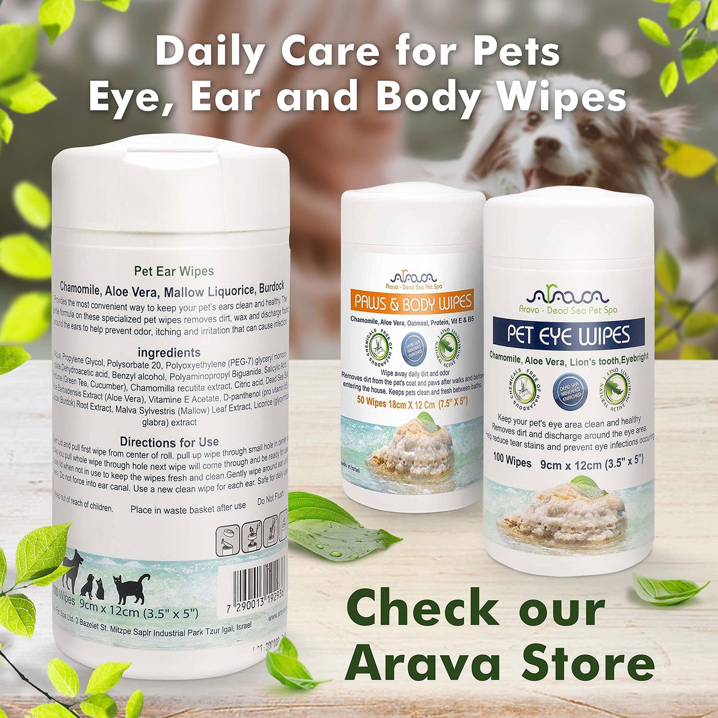 Arava Natural Pet Ear Wipes: 100 Count for Dogs, Cats & Puppies