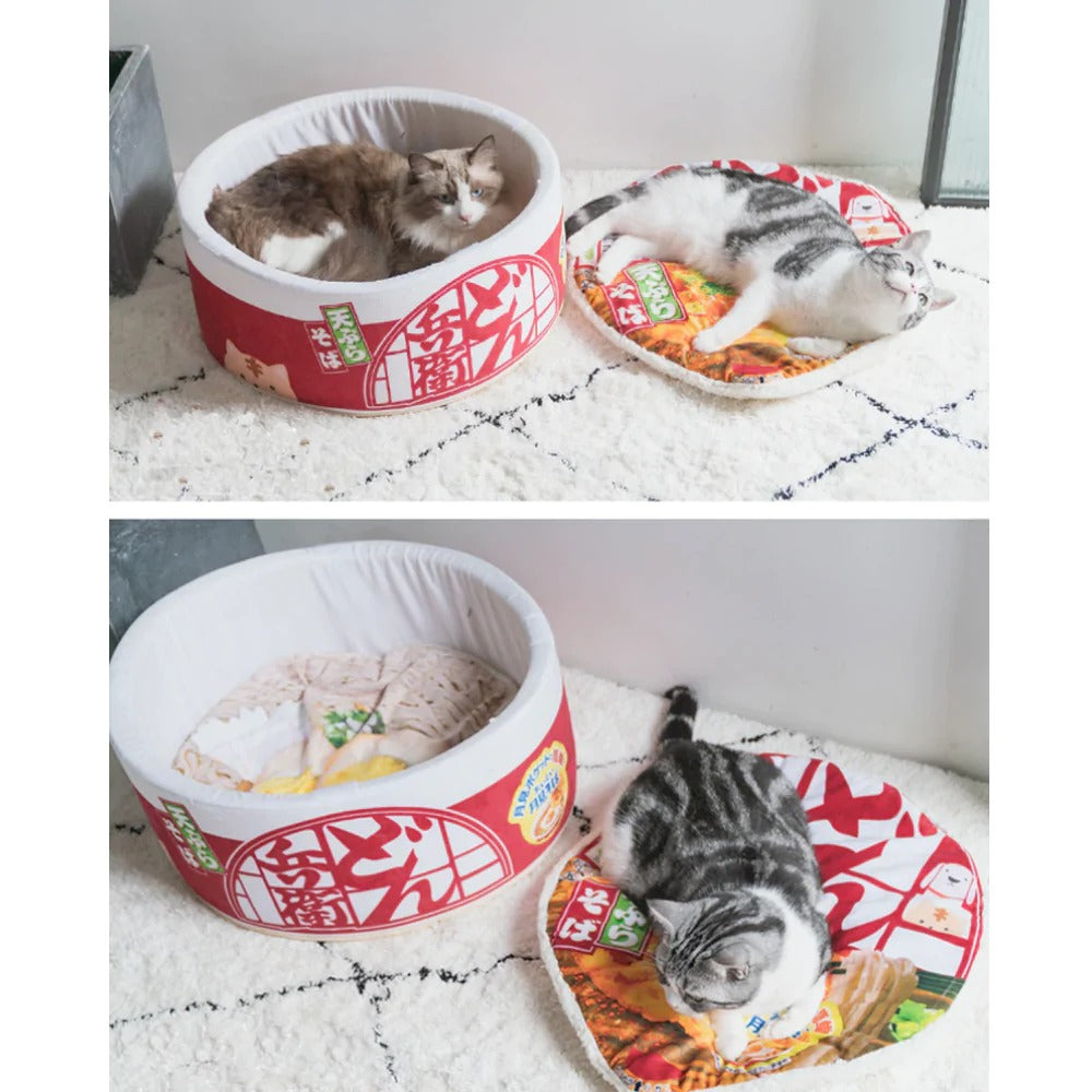 3-Piece Ramen Plush Pet Bed – Soft and Cozy Cat & Dog Bed with Removable Lid and Warm Fleece Interior