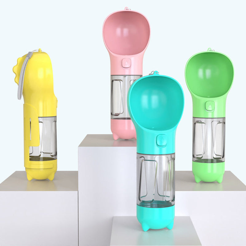 4-in-1 Dog Travel Mug: Water Bottle, Feeder, Poop Scoop & Bag Dispenser