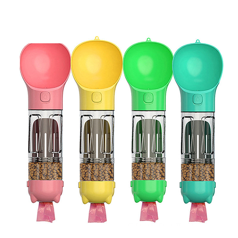 4-in-1 Dog Travel Mug: Water Bottle, Feeder, Poop Scoop & Bag Dispenser