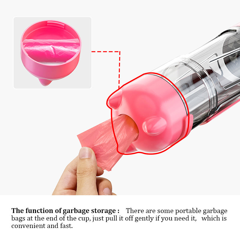 4-in-1 Dog Travel Mug: Water Bottle, Feeder, Poop Scoop & Bag Dispenser