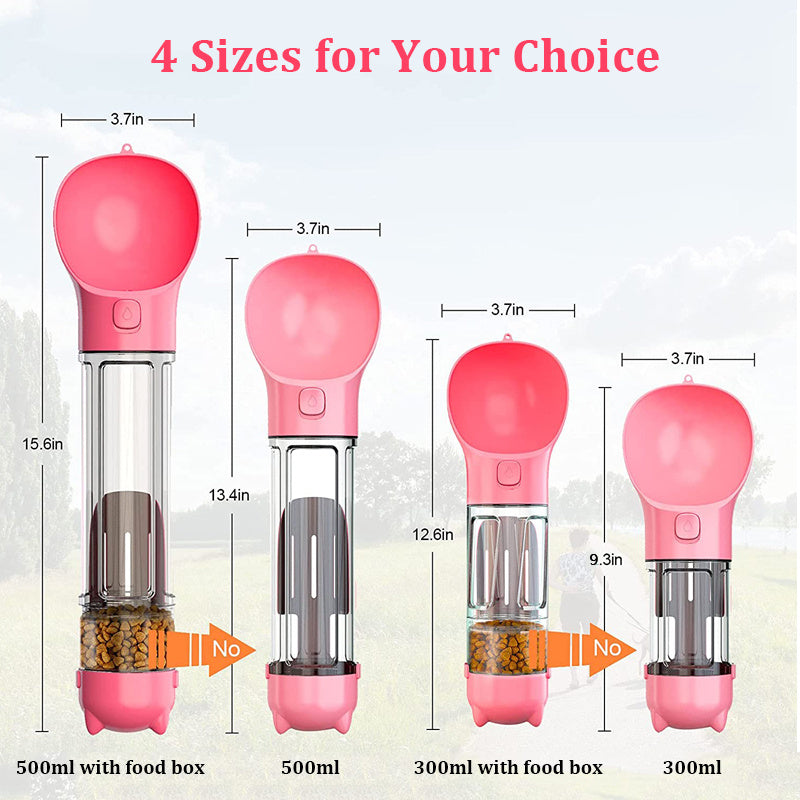 4-in-1 Dog Travel Mug: Water Bottle, Feeder, Poop Scoop & Bag Dispenser