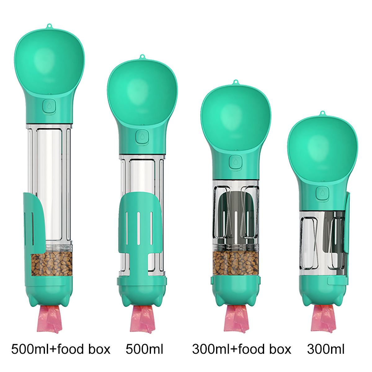 Size Chart 4-in-1 Dog Travel Mug: Water Bottle, Feeder, Poop Scoop & Bag Dispenser