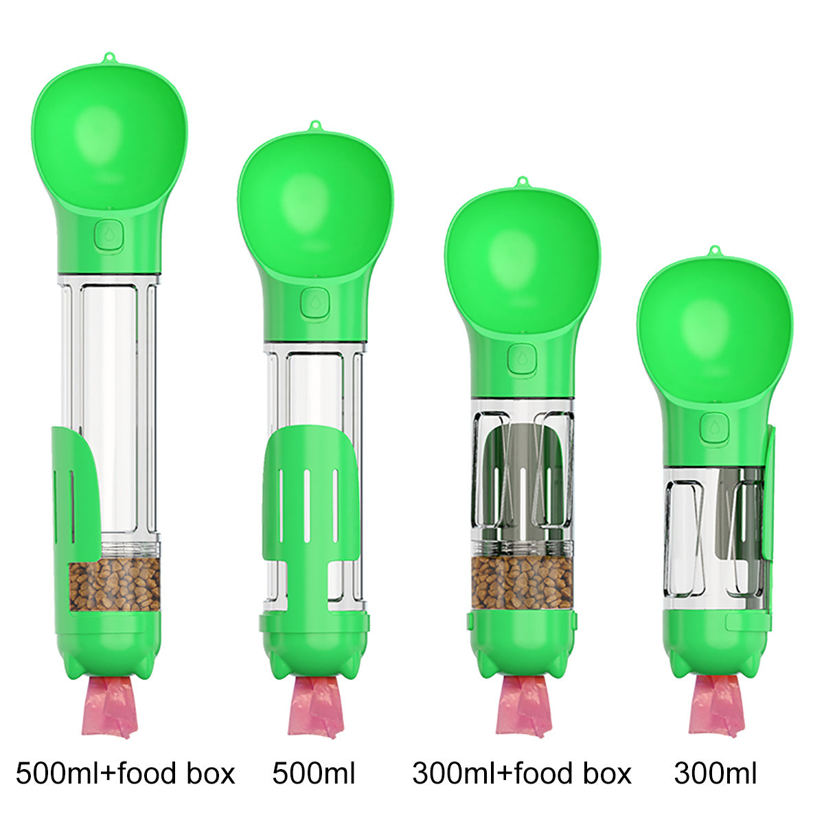 Green Size Chart 4-in-1 Dog Travel Mug: Water Bottle, Feeder, Poop Scoop & Bag Dispenser