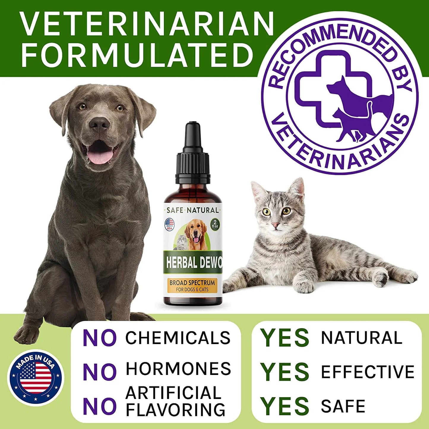 Dewormer for Dogs and Cats - Made in USA Broad Spectrum Worm Treatment - Eliminates & Prevents Tapeworms, Roundworms, Hookworms, Whipworms - Puppy & Kitten - All Breeds and Size - 2Oz