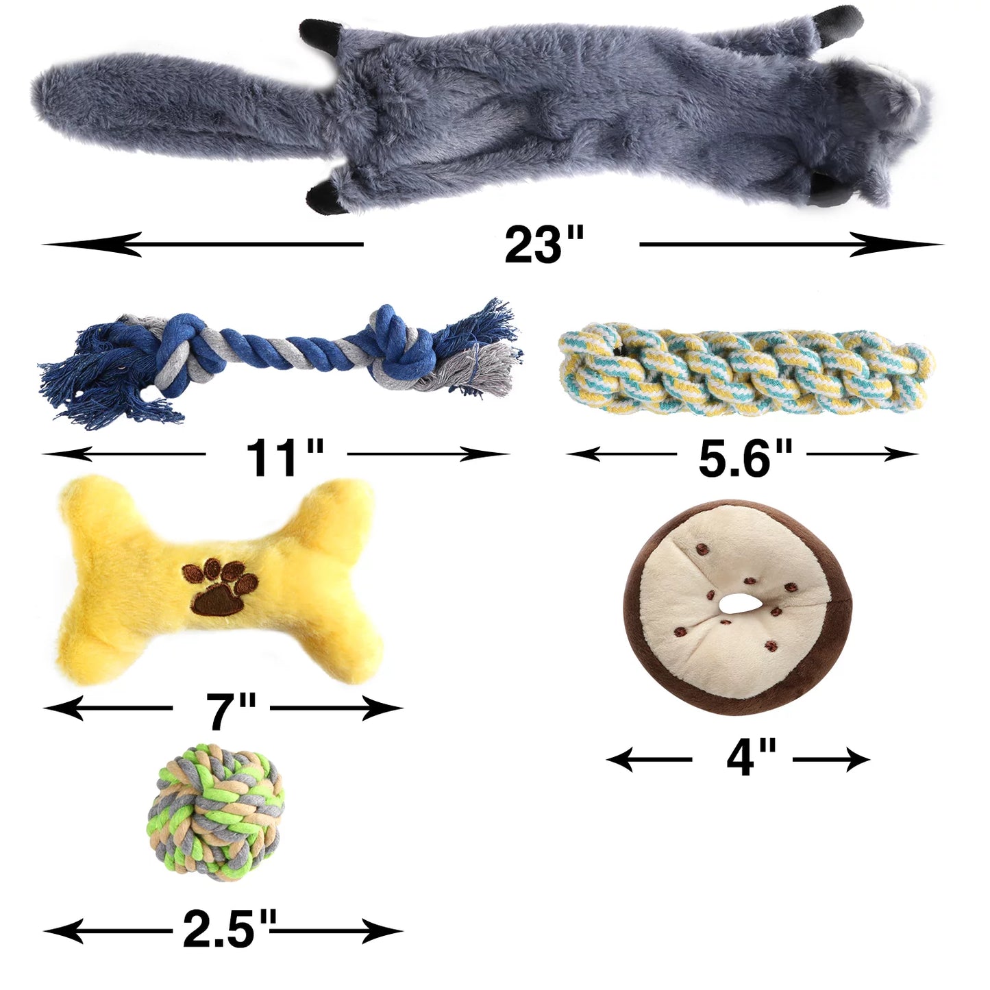 6-Piece Puppy Playtime Set: Plush squeaky toys and rope chews for small/medium dogs. Safe materials, durable design. Promotes dental health and active play.
