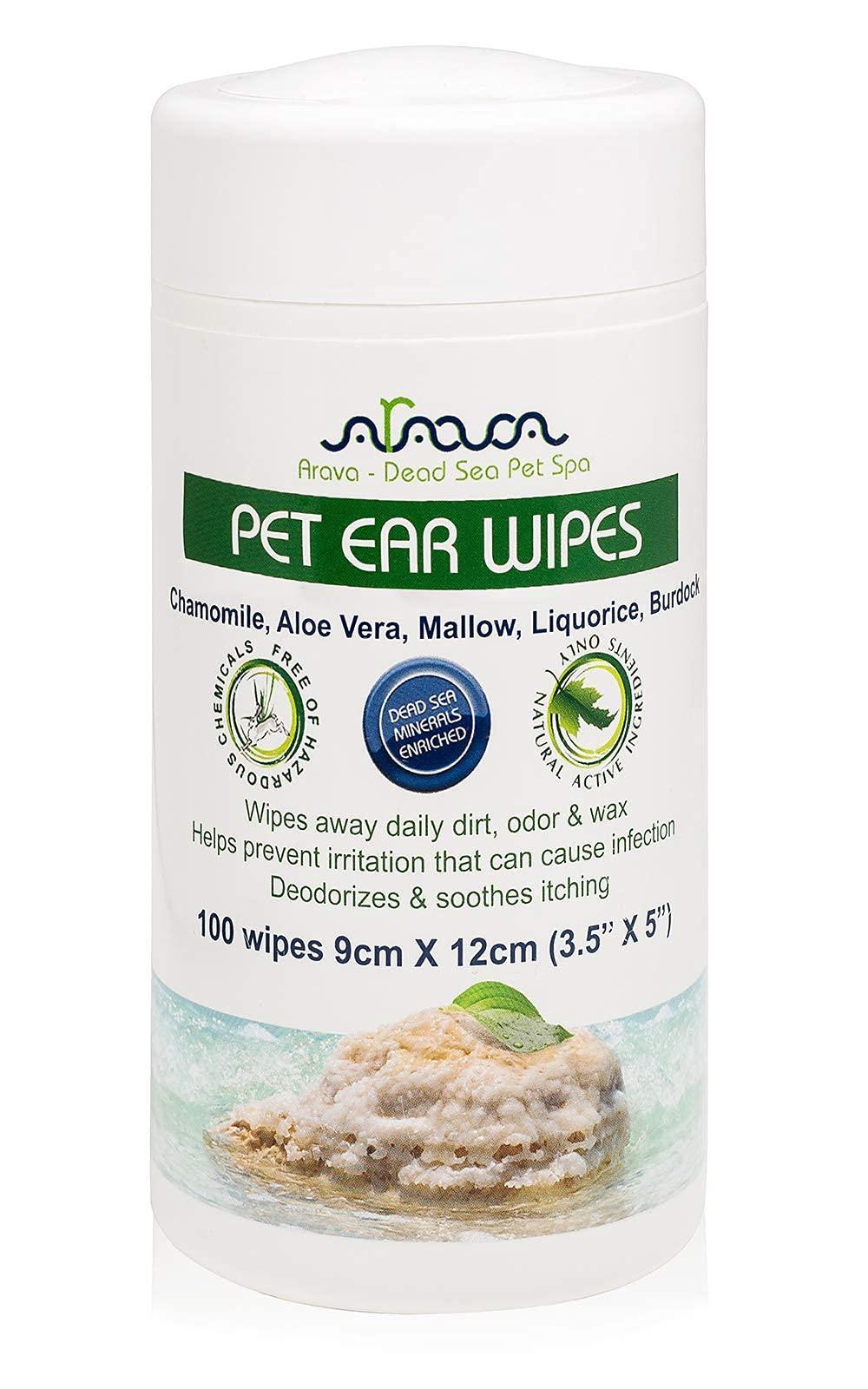 Arava Natural Pet Ear Wipes: 100 Count for Dogs, Cats & Puppies