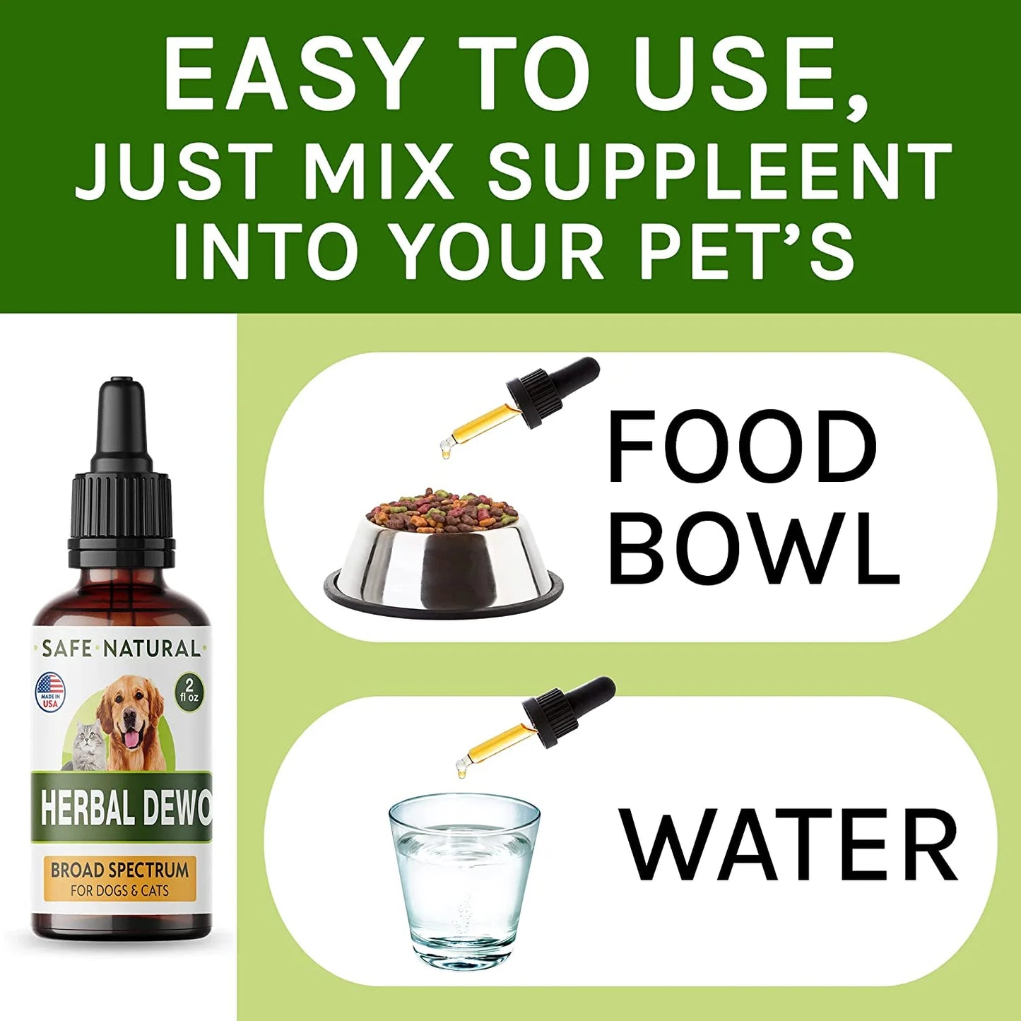 Dewormer for Dogs and Cats - Made in USA Broad Spectrum Worm Treatment - Eliminates & Prevents Tapeworms, Roundworms, Hookworms, Whipworms - Puppy & Kitten - All Breeds and Size - 2Oz