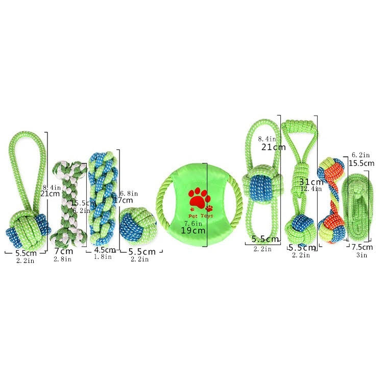 9-Piece Braided Cotton Rope Dog Toy Set – Durable Chew & Tug Toys