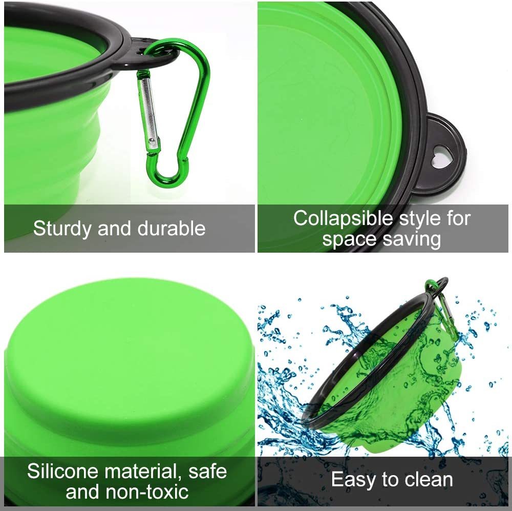 Collapsible Silicone Pet Bowl with Carabiner | Portable Food & Water Dish for Dogs & Cats | Lightweight, Travel-Friendly Design for Hiking & Walking
