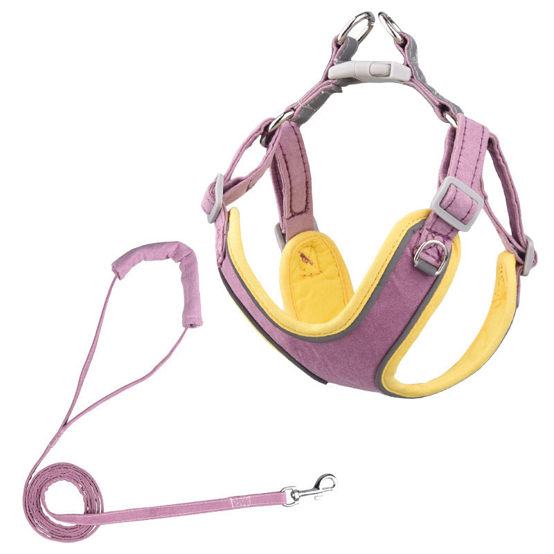 Adjustable Suede Dog Harness and Leash Set Purple Leash