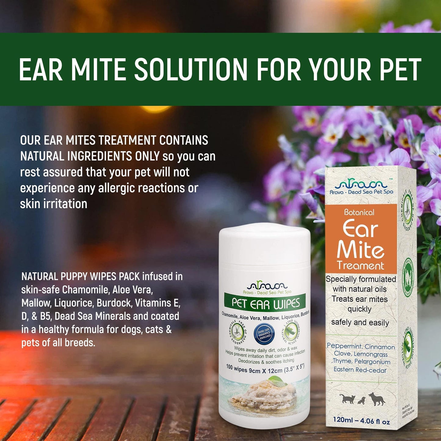 Arava Natural Ear Mite Treatment: Effective for dogs & cats 13+ lbs, puppies 9+ months. Shows results in 10 days. Natural, safe, with money-back guarantee.