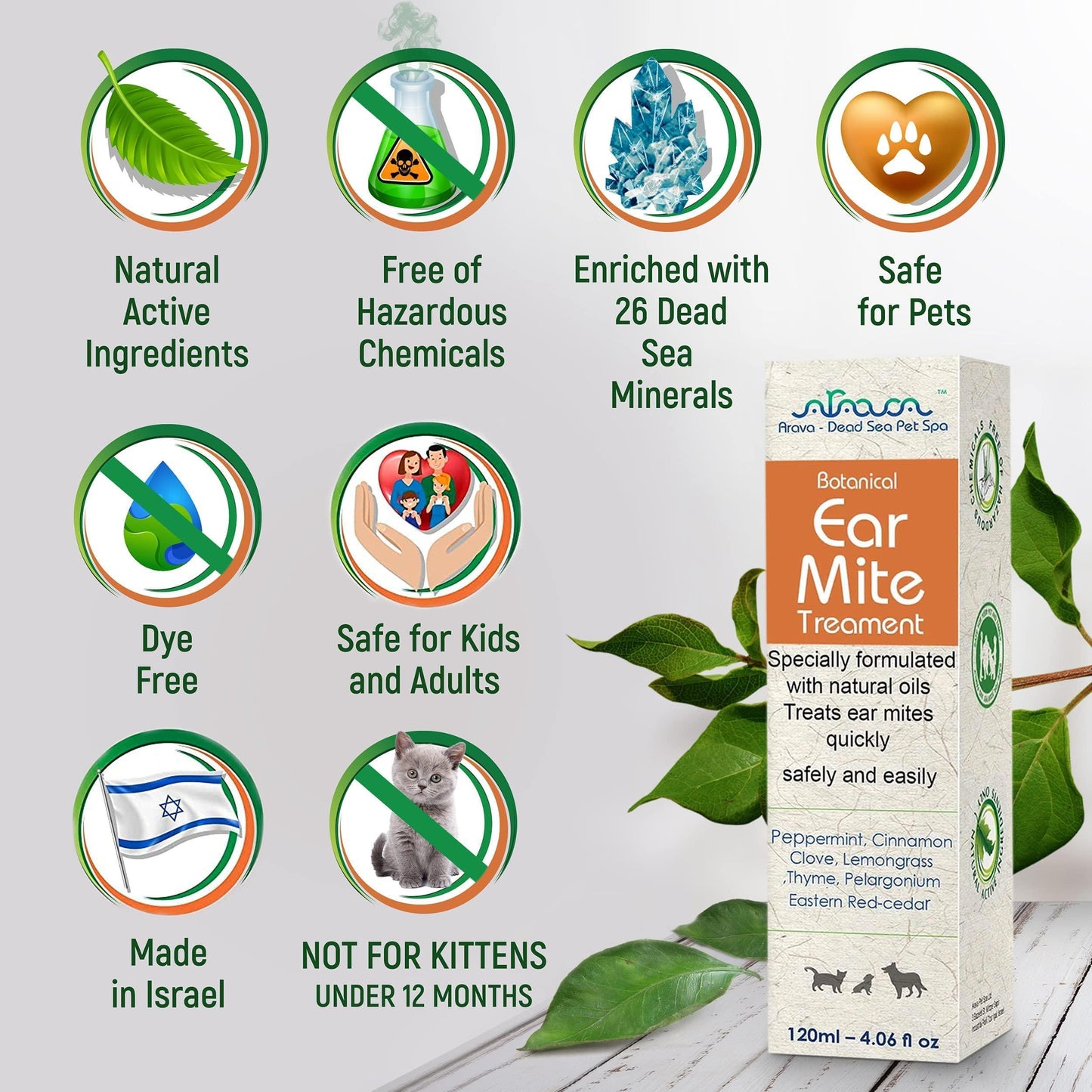 Arava Natural Ear Mite Treatment: Effective for dogs & cats 13+ lbs, puppies 9+ months. Shows results in 10 days. Natural, safe, with money-back guarantee.
