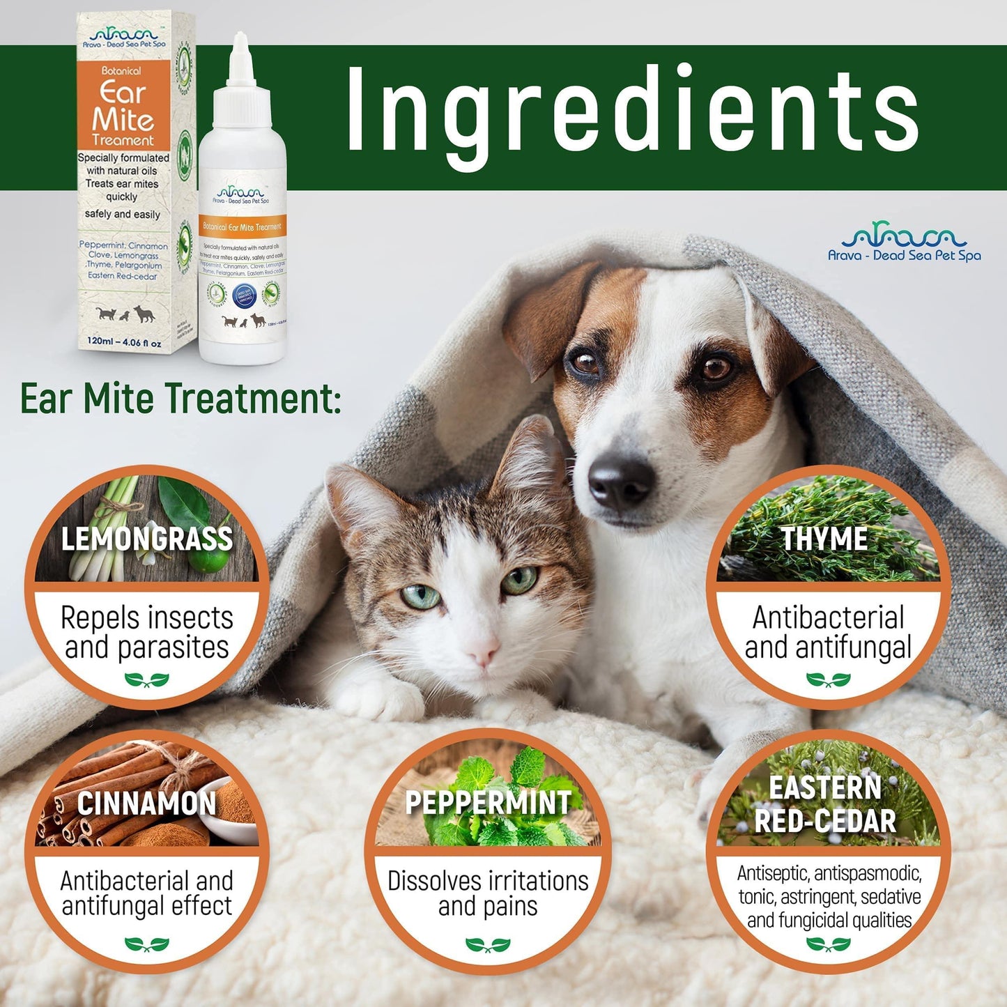 Arava Natural Ear Mite Treatment: Effective for dogs & cats 13+ lbs, puppies 9+ months. Shows results in 10 days. Natural, safe, with money-back guarantee.