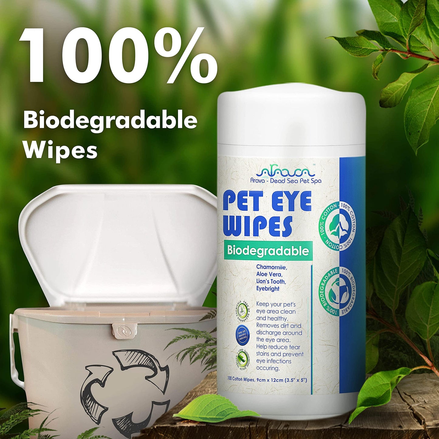 Arava Pet Eye Wipes: Prevent tear stains and remove eye gunk in dogs, cats, and horses. Allergy-free, gentle formula for sensitive eyes. Use with Arava Tear Stain Remover for existing stains. 30-day guarantee. 100 soft, non-irritating wipes.