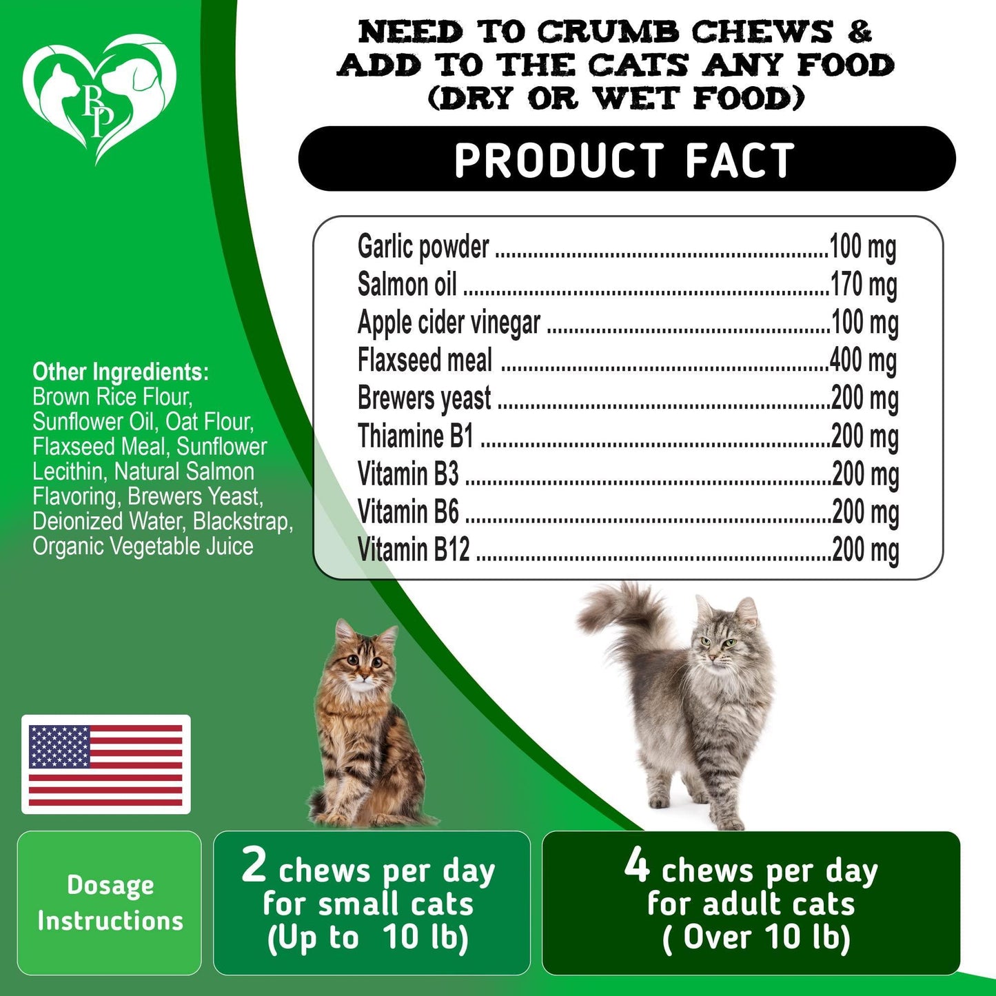 Cat Flea & Tick Chews: Natural, vet-made oral prevention. Salmon-flavored, daily protection against fleas, ticks, eggs, larvae. Safe for all ages. No GMOs. Replaces collars/drops. USA-made.
