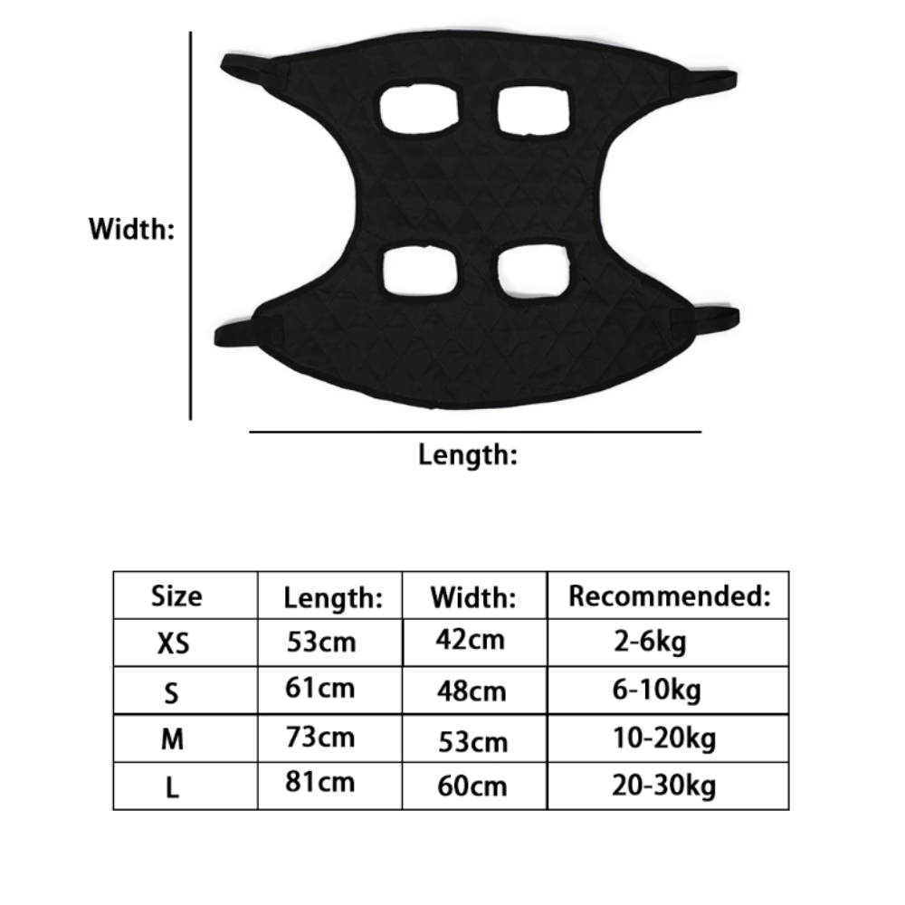 Size Chart Cat Grooming Restraint Bag with Hammock