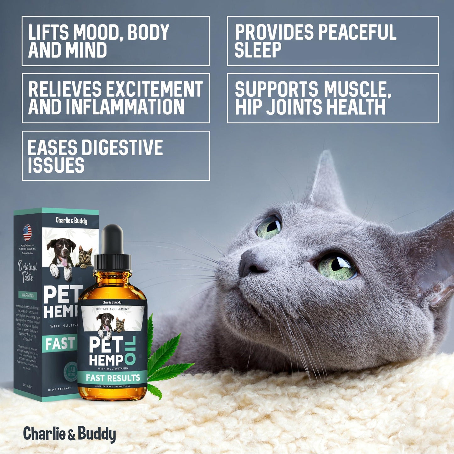 Hemp Harmony Pet Oil: Boosts mood, eases inflammation, supports joints, aids digestion, stimulates appetite, soothes skin, and promotes sleep. Natural wellness for your furry friend!