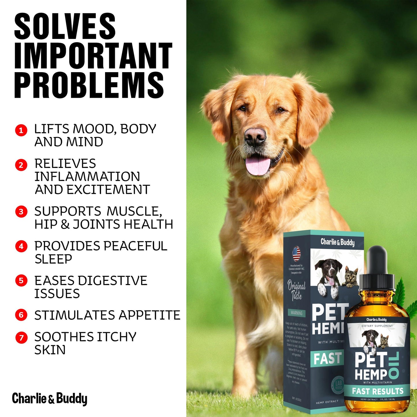 Hemp Harmony Pet Oil: Boosts mood, eases inflammation, supports joints, aids digestion, stimulates appetite, soothes skin, and promotes sleep. Natural wellness for your furry friend!