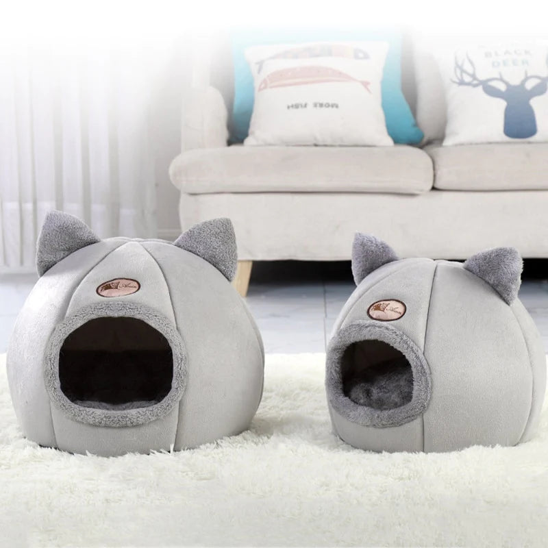 Cozy 2-in-1 Pet Home with Ears – Soft Plush Cat & Dog Bed, Removable Nest for All Seasons
