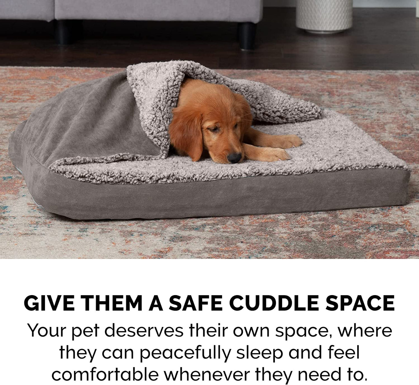 FurHaven's Cozy Burrower Pet Bed: Oversized blanket top, plush lining, cooling gel foam. Machine-washable, CertiPUR-US certified. Jumbo size for burrowing pets.