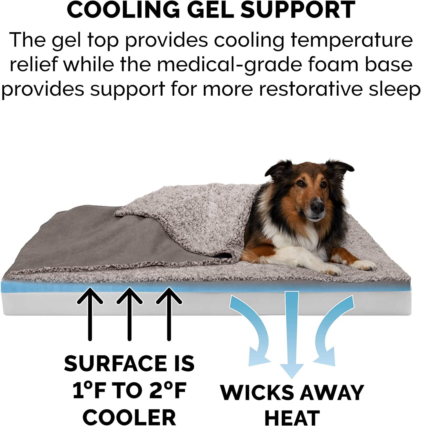 FurHaven's Cozy Burrower Pet Bed: Oversized blanket top, plush lining, cooling gel foam. Machine-washable, CertiPUR-US certified. Jumbo size for burrowing pets.