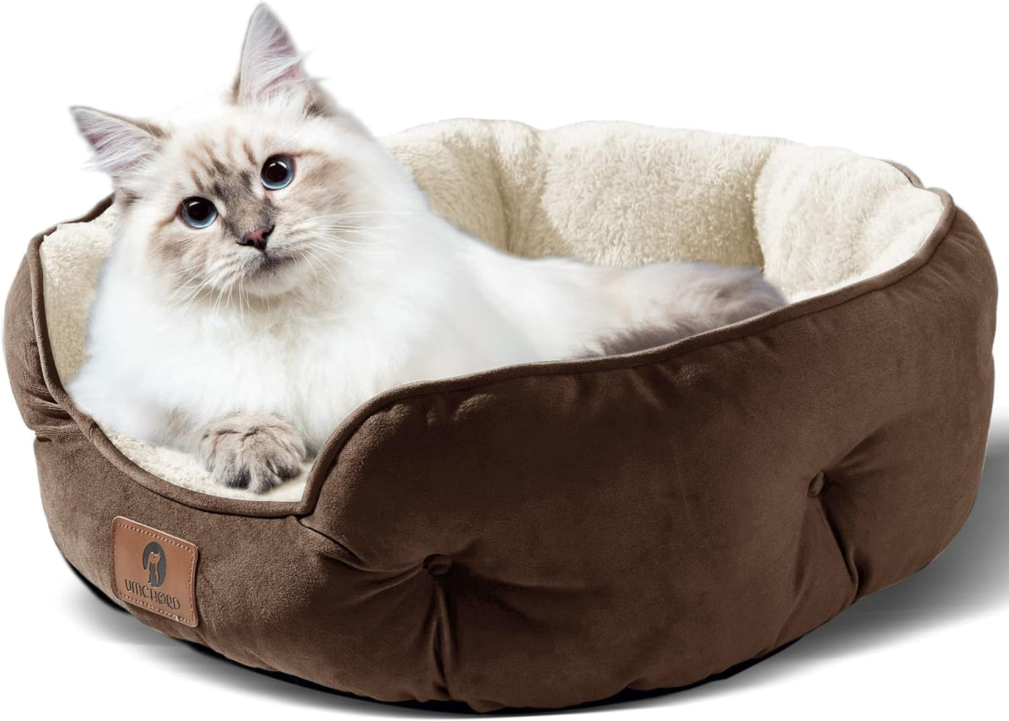 Cozy Cloud Pet Bed: Soft Sherpa fleece for ultimate comfort. 20” round, non-slip bottom. Machine washable. Perfect for small-medium dogs and cats.