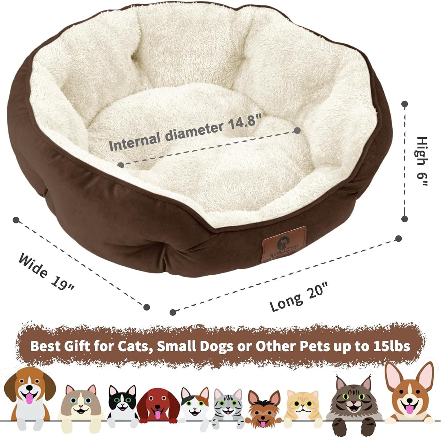 Cozy Cloud Pet Bed: Soft Sherpa fleece for ultimate comfort. 20” round, non-slip bottom. Machine washable. Perfect for small-medium dogs and cats.