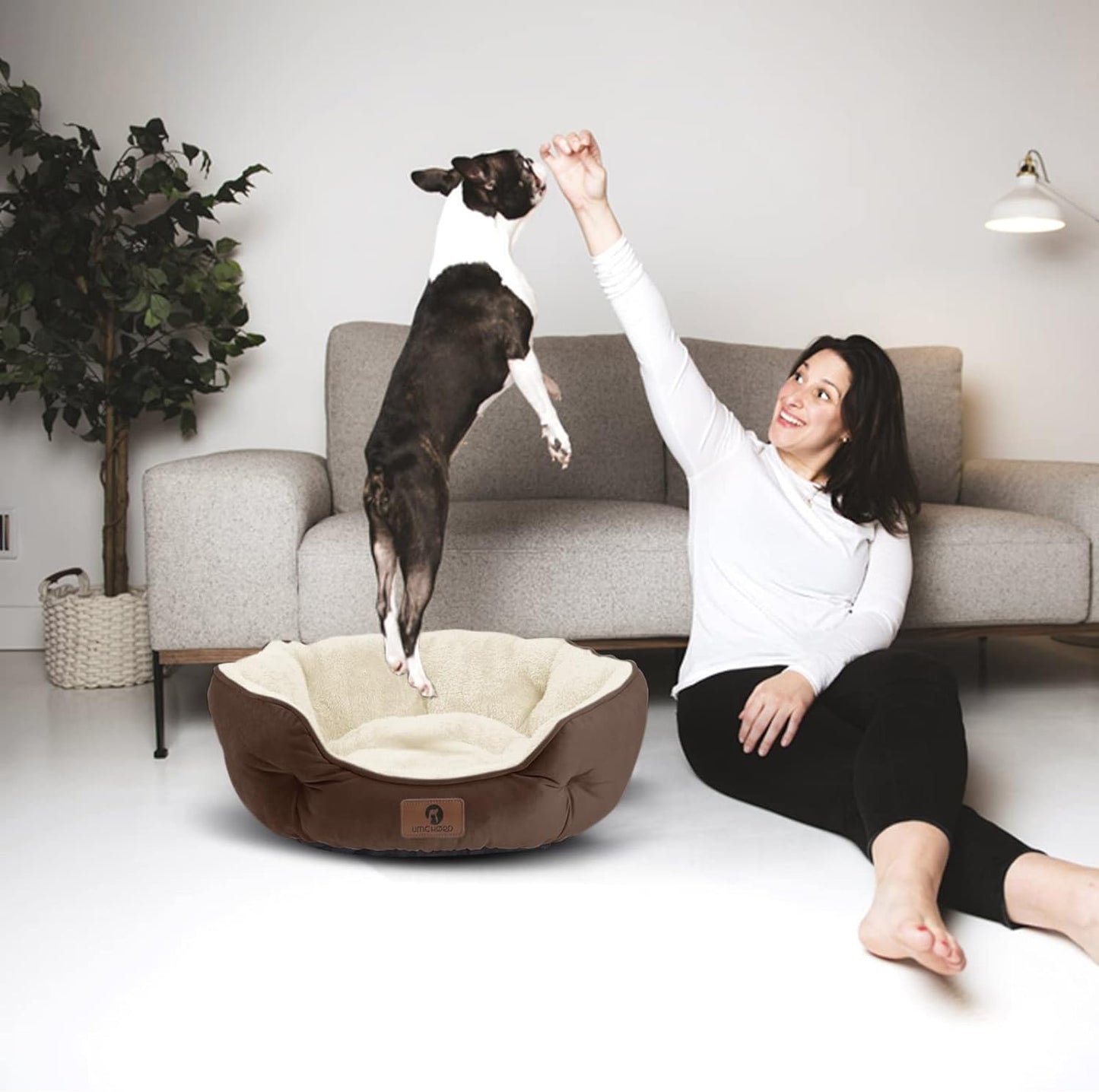 Cozy Cloud Pet Bed: Soft Sherpa fleece for ultimate comfort. 20” round, non-slip bottom. Machine washable. Perfect for small-medium dogs and cats.