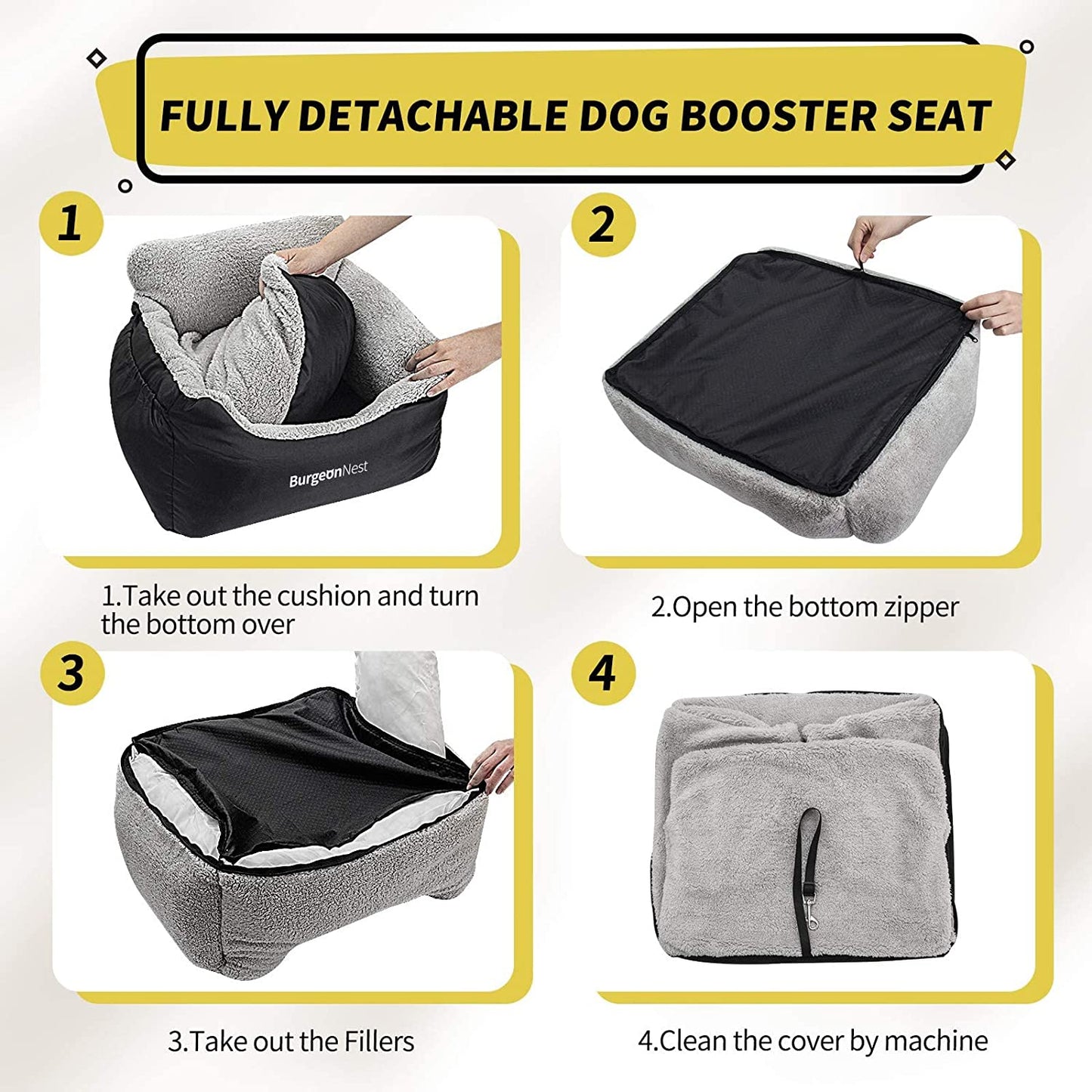 Cozy Cruiser Pet Car Seat: Durable, washable, and secure. Features adjustable straps, easy installation, storage pockets, and reversible cushion. Fits most vehicles.