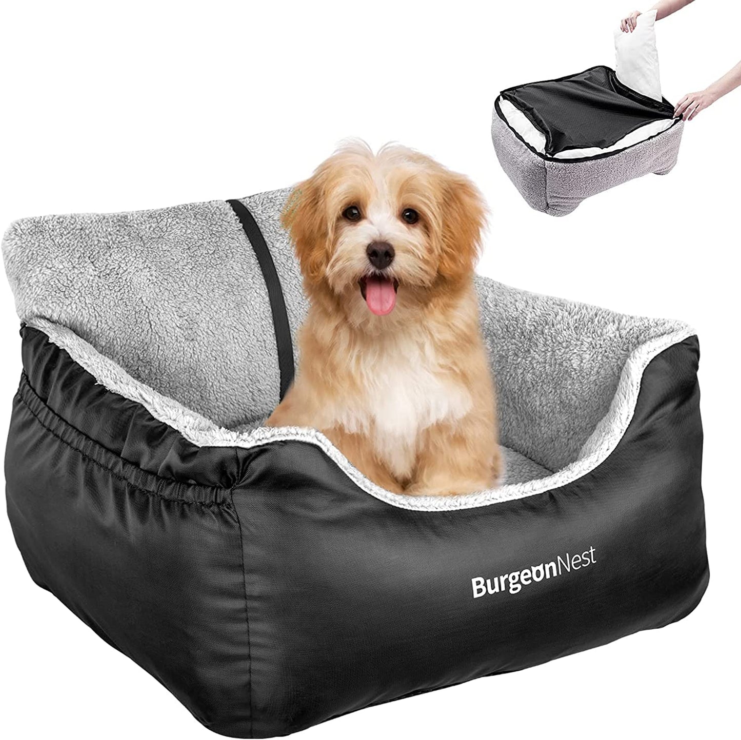Cozy Cruiser Pet Car Seat: Durable, washable, and secure. Features adjustable straps, easy installation, storage pockets, and reversible cushion. Fits most vehicles.