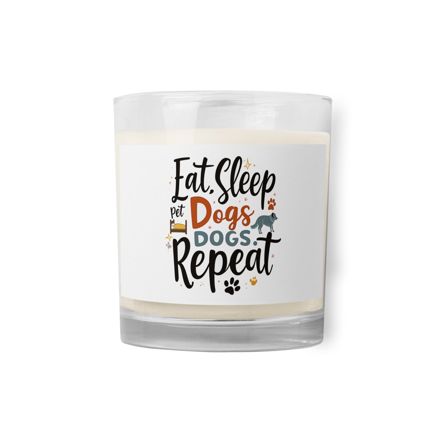 Eat Sleep Dogs Repeat Glass Candle Product mockup