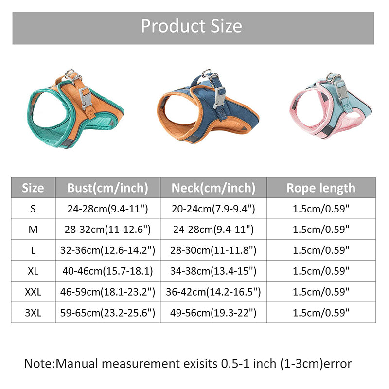 Escape-Proof Cat Walking Vest Size Chart