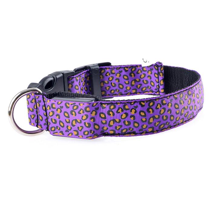 Purple Leopard Print LED Dog Collar