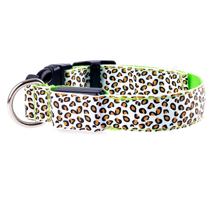 White Leopard Print LED Dog Collar