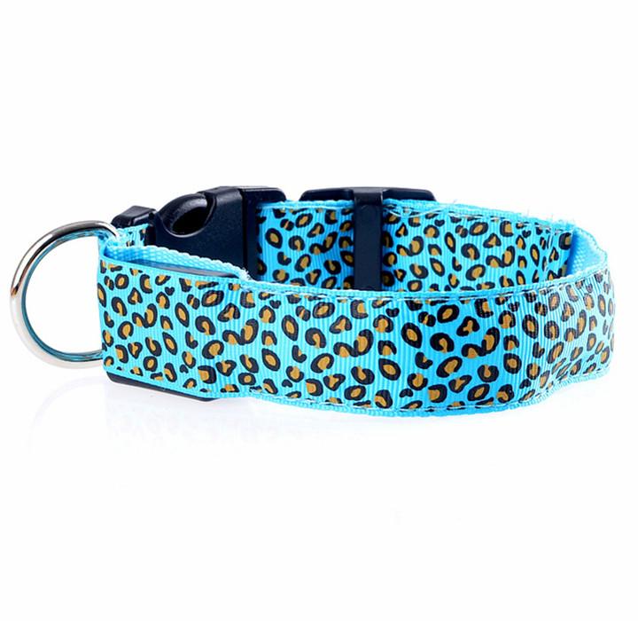 Blue Leopard Print LED Dog Collar