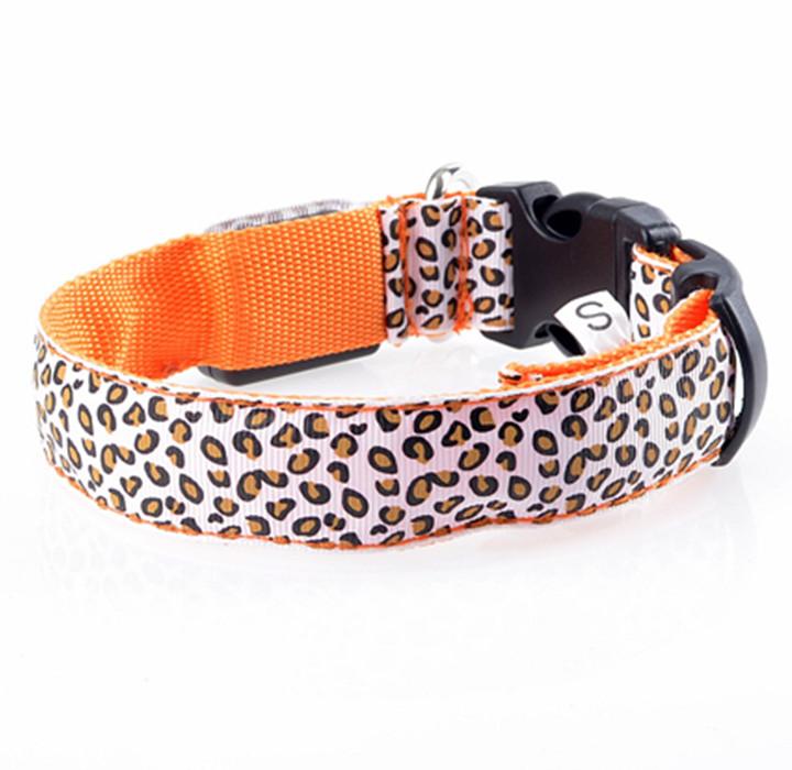 Orange Leopard Print LED Dog Collar