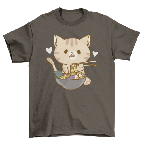 Noodle Nirvana: Feline Foodie Cat Ramen Gray T-Shirt