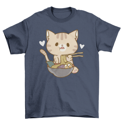 Noodle Nirvana: Feline Foodie Cat Ramen Blue T-Shirt