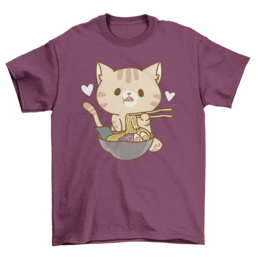 Noodle Nirvana: Feline Foodie Cat Ramen Maroon T-Shirt