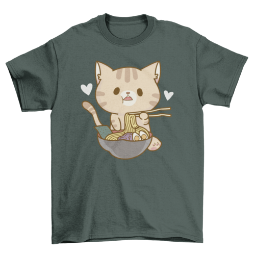 Noodle Nirvana: Feline Foodie Cat Ramen Green T-Shirt