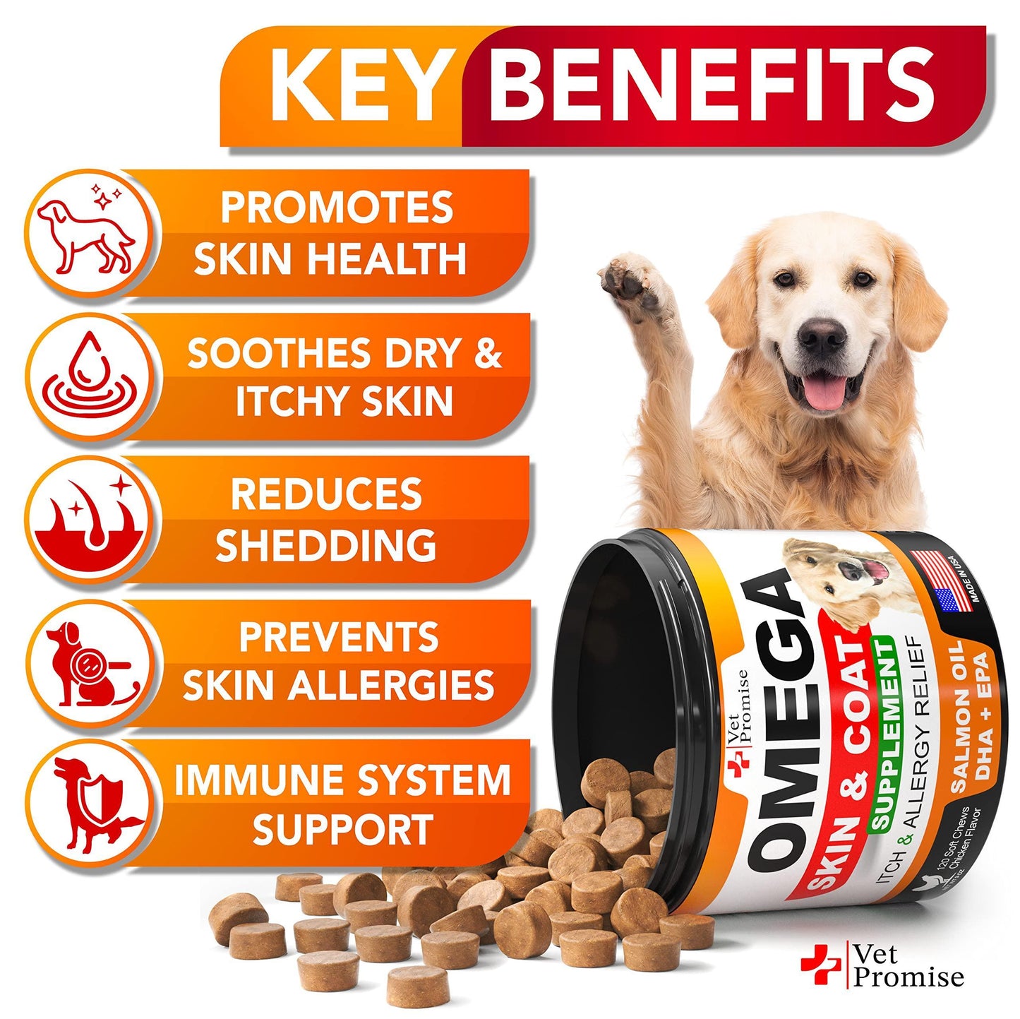 Omega 3 Dog Supplement – Healthy Skin, Shiny Coat, Itch Relief, Vet-Formulated & USA-Made
