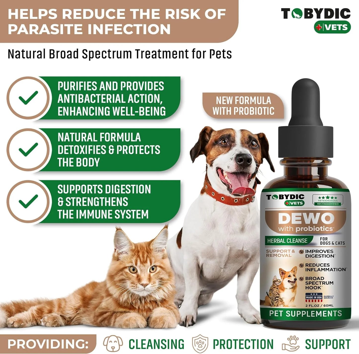 Vet-crafted pet wellness drops: Probiotic blend for digestion & immunity. USA-made, all-natural. Easy to use for dogs & cats of all sizes.