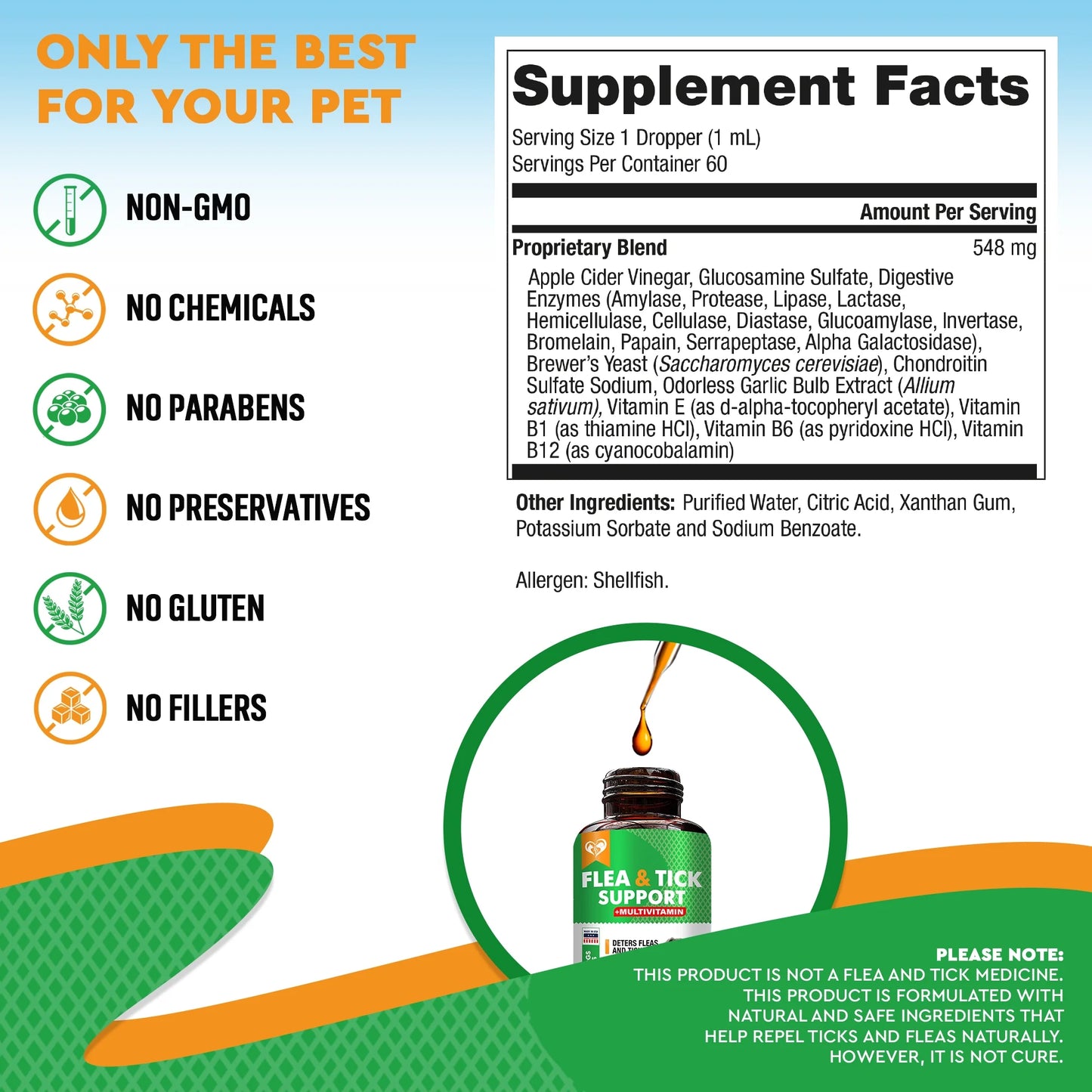 Pet Flea & Tick Multivitamin: Oral Supplement for Dogs & Cats