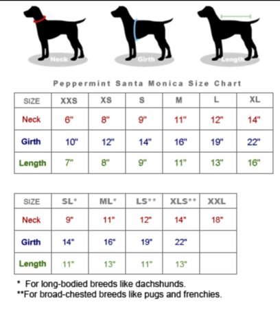 Piper Pet Pajamas – Cotton Pajamas with Adorable Yellow Bow Size Chart