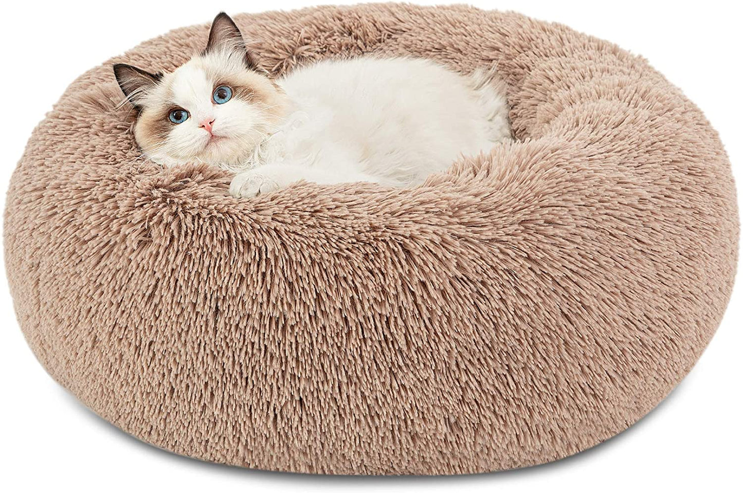 Experience unparalleled comfort for your furry friend with our Plus Donut Calming Pet Bed. This plush donut-shaped bed is 20% softer than competitors, featuring high-quality faux shag fur that creates a warm, calming environment. The raised rim design provides optimal head and neck support, while premium ultra-soft filling offers joint and muscle pain relief. OEKO-TEX certified for safety, this versatile bed comes in various sizes, with the XS (20”x20”) fitting pets up to 15 lbs.