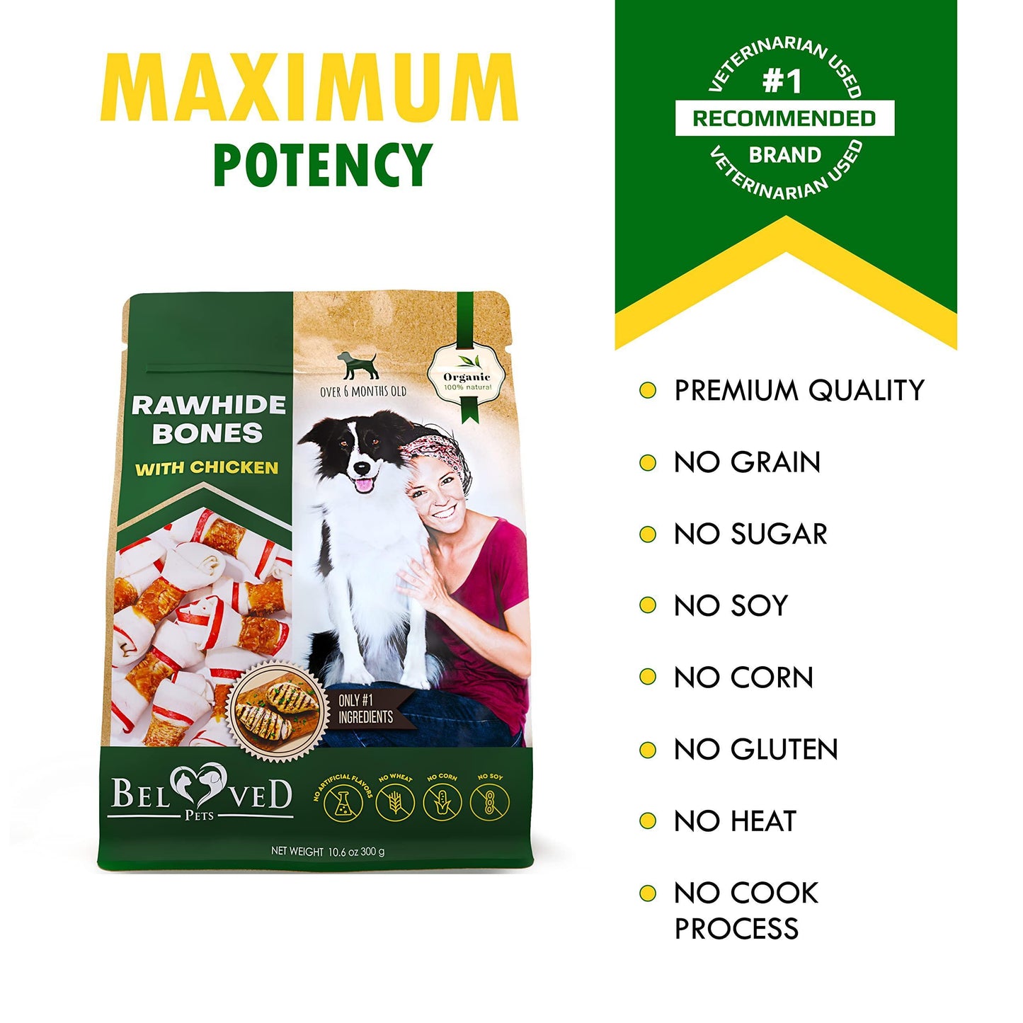 Rawhide Bones with Real Chicken – High-Protein Dog Chews for Healthy Teeth