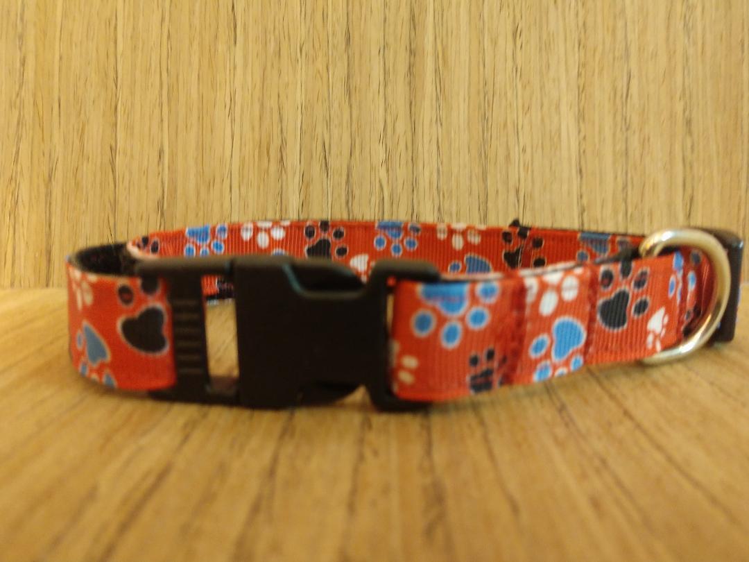 Red Paw Print Collar and Leash Set